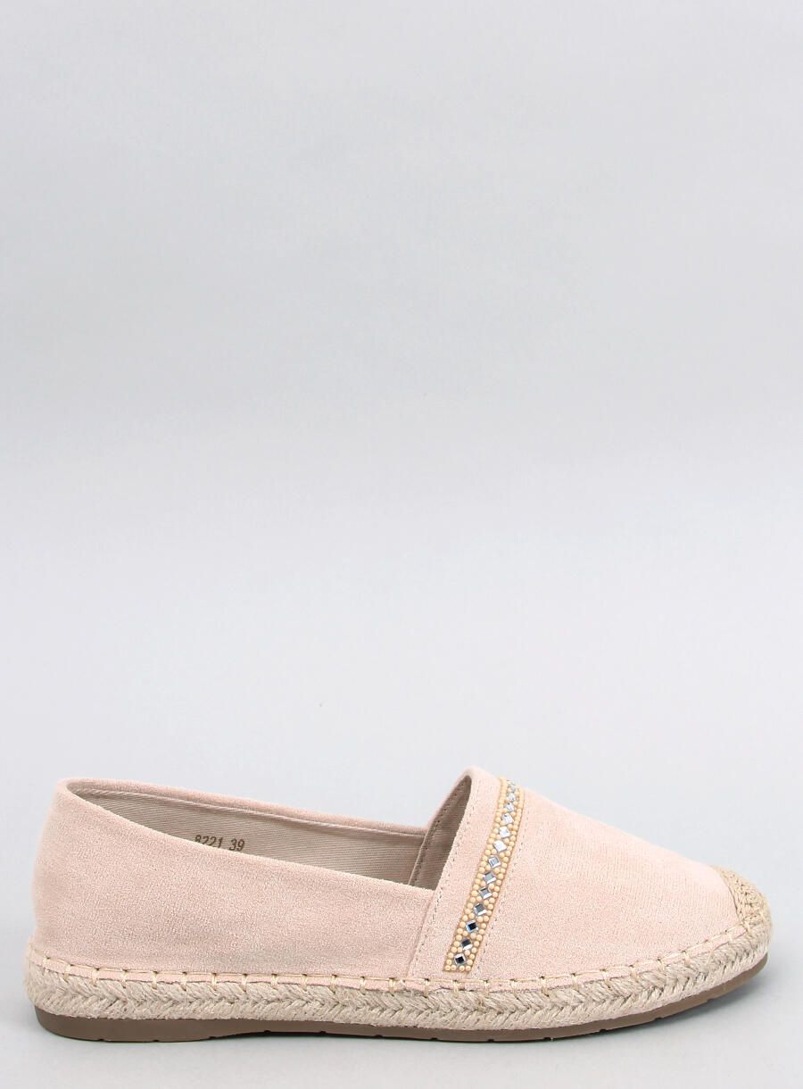 Espadrillas in pelle scamosciata beige con strass