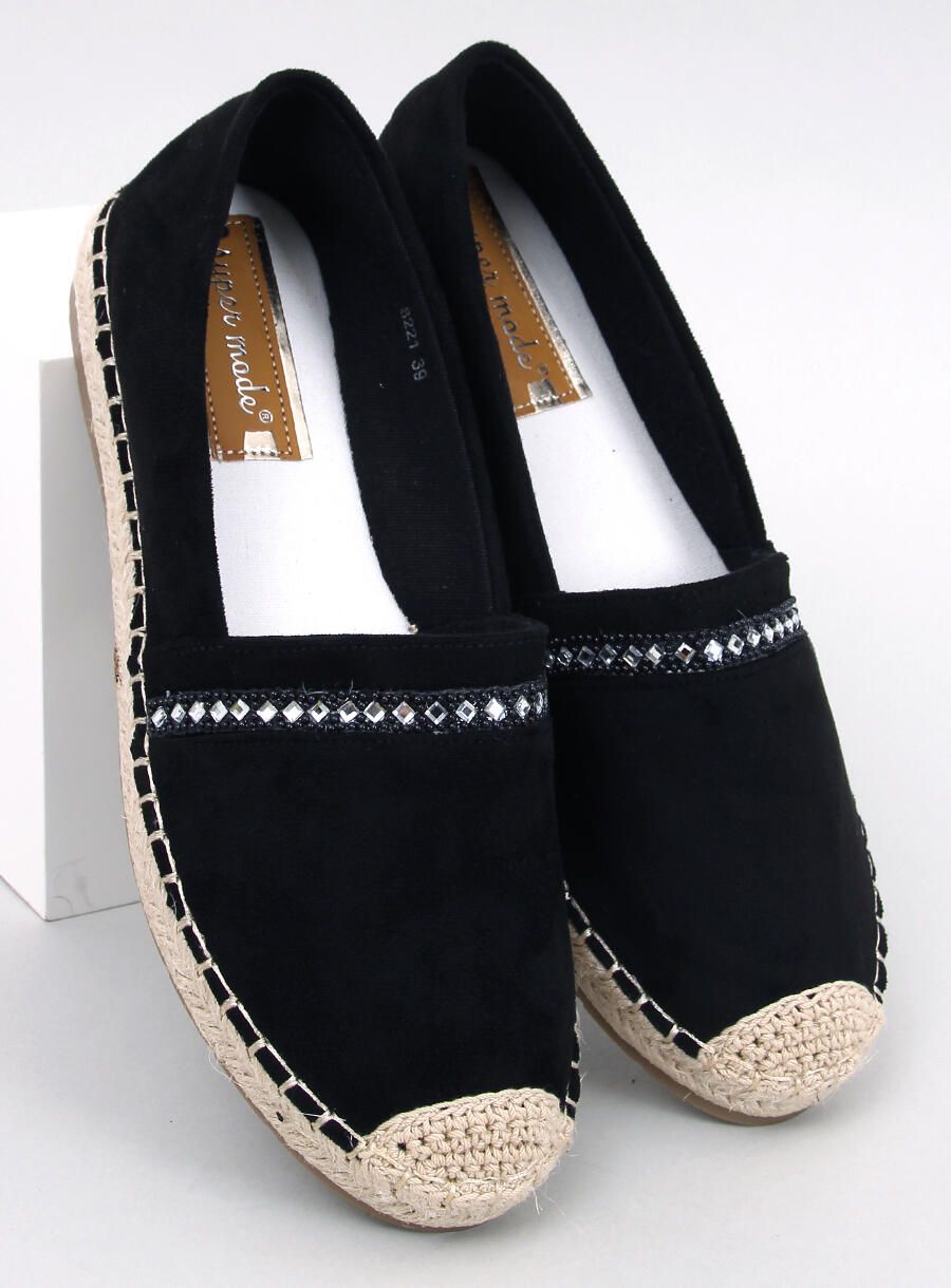 Espadrillas in pelle scamosciata nere con strass