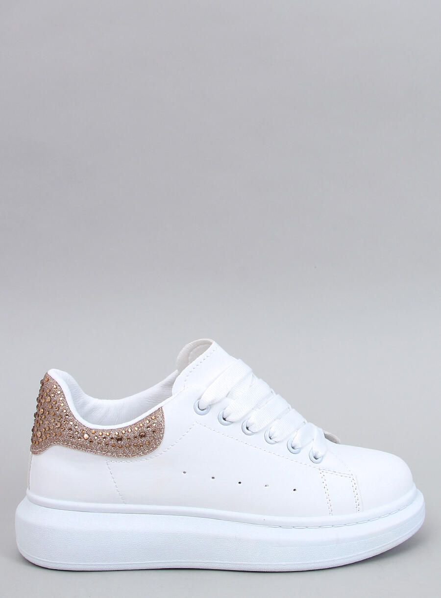 Sneakers platform bianche con dettaglio oro