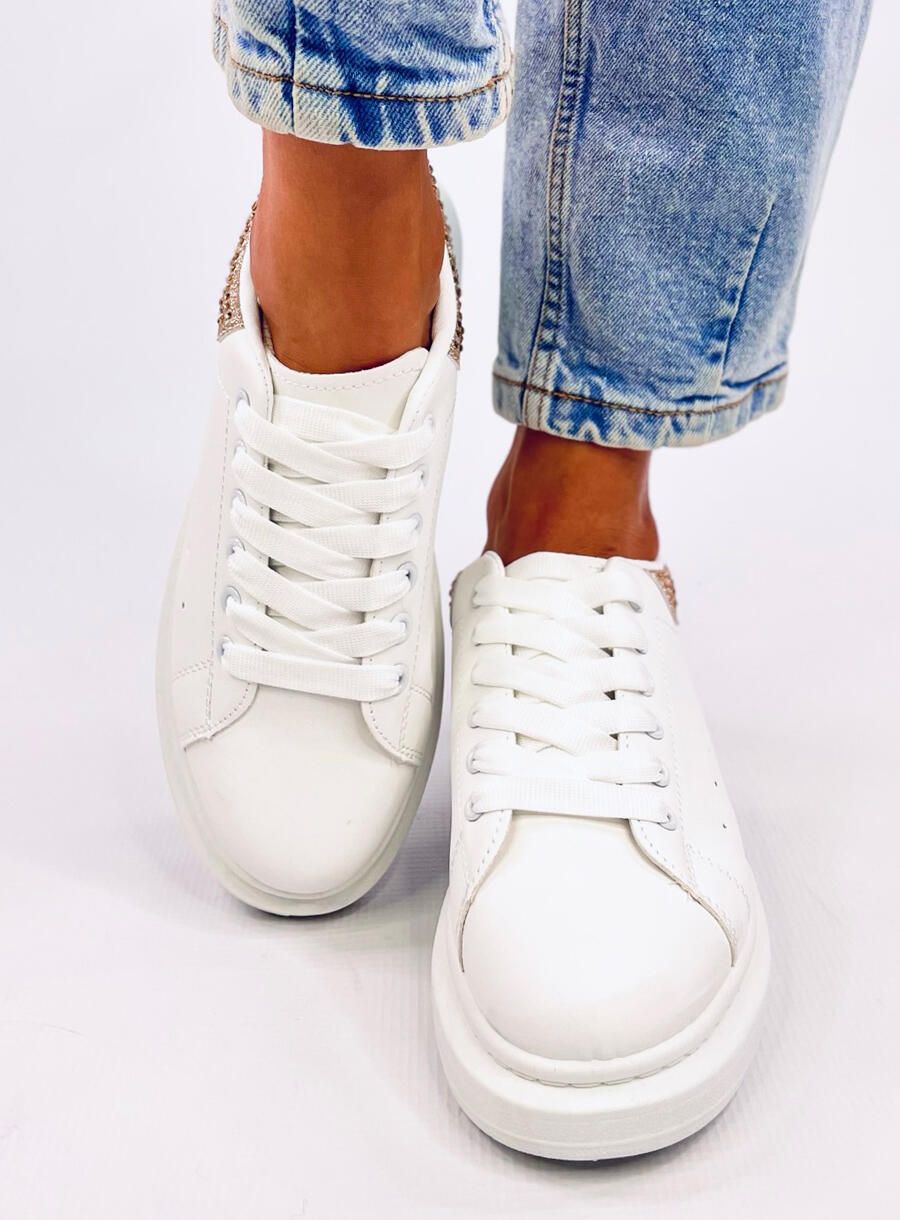 Sneakers platform bianche con dettaglio oro