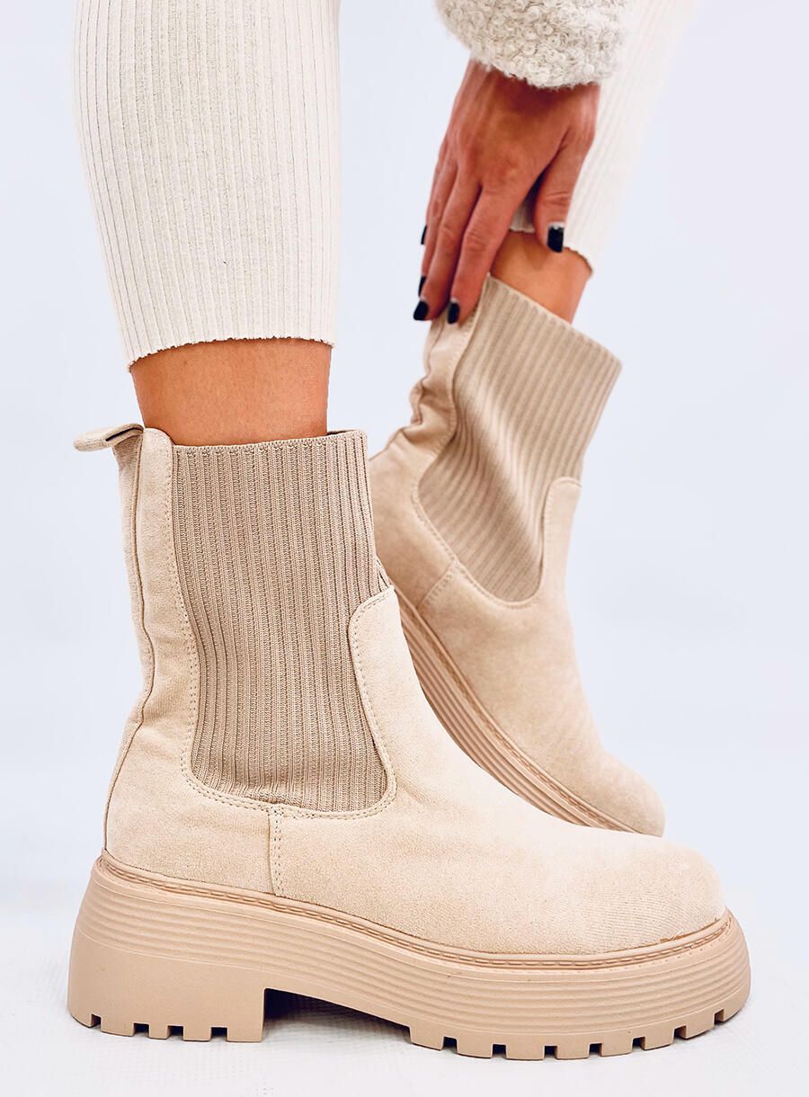 Stivali beige con polsino elastico