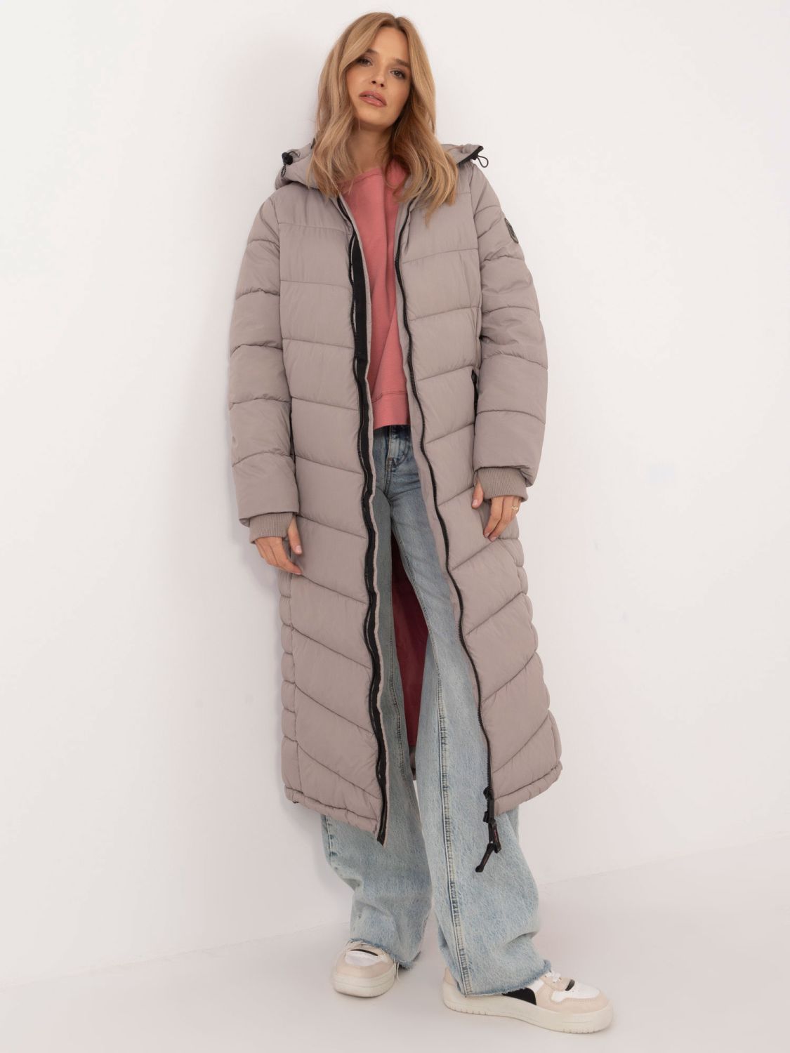 Cappotto lungo beige con fodera