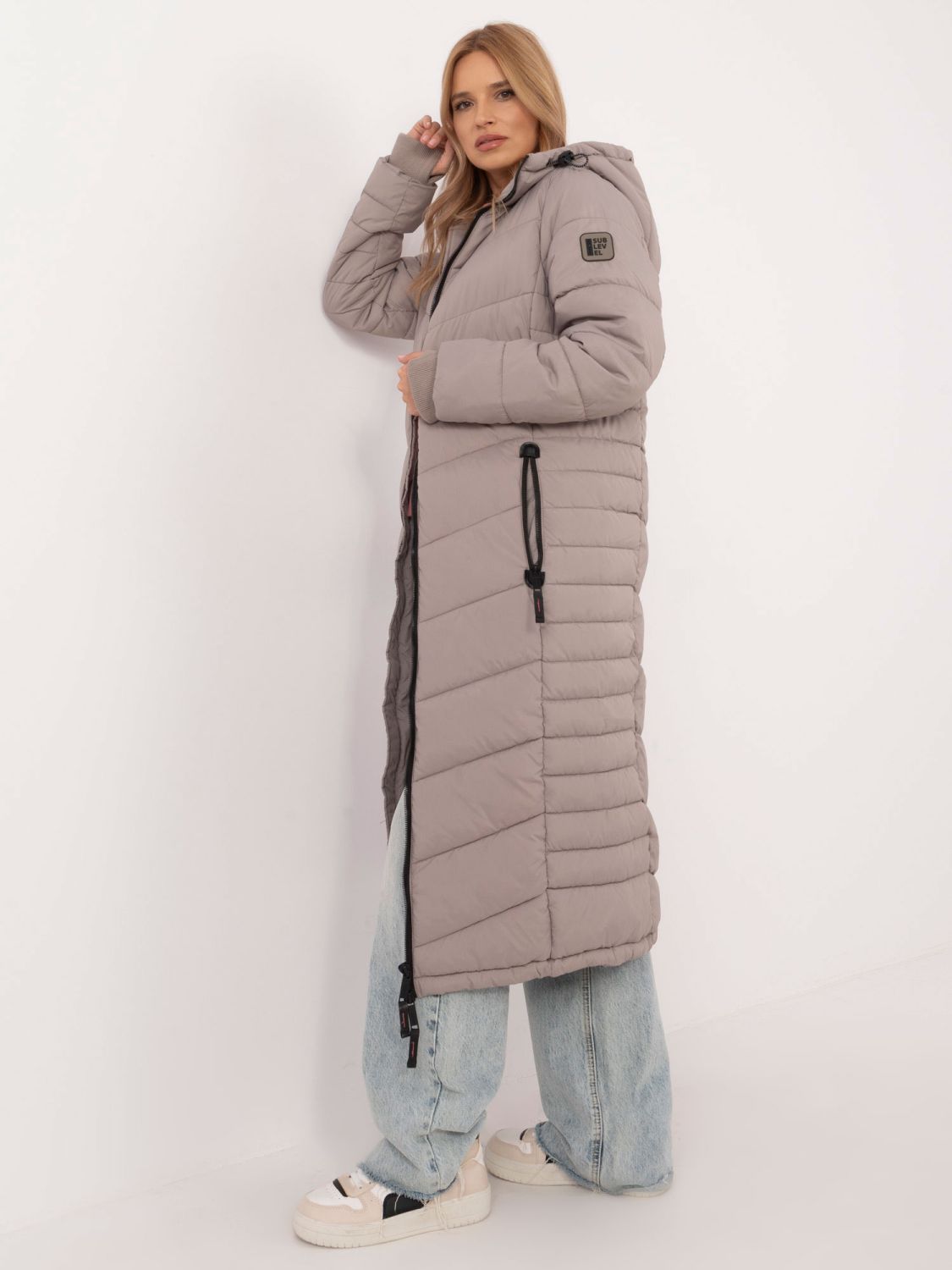 Cappotto lungo beige con fodera