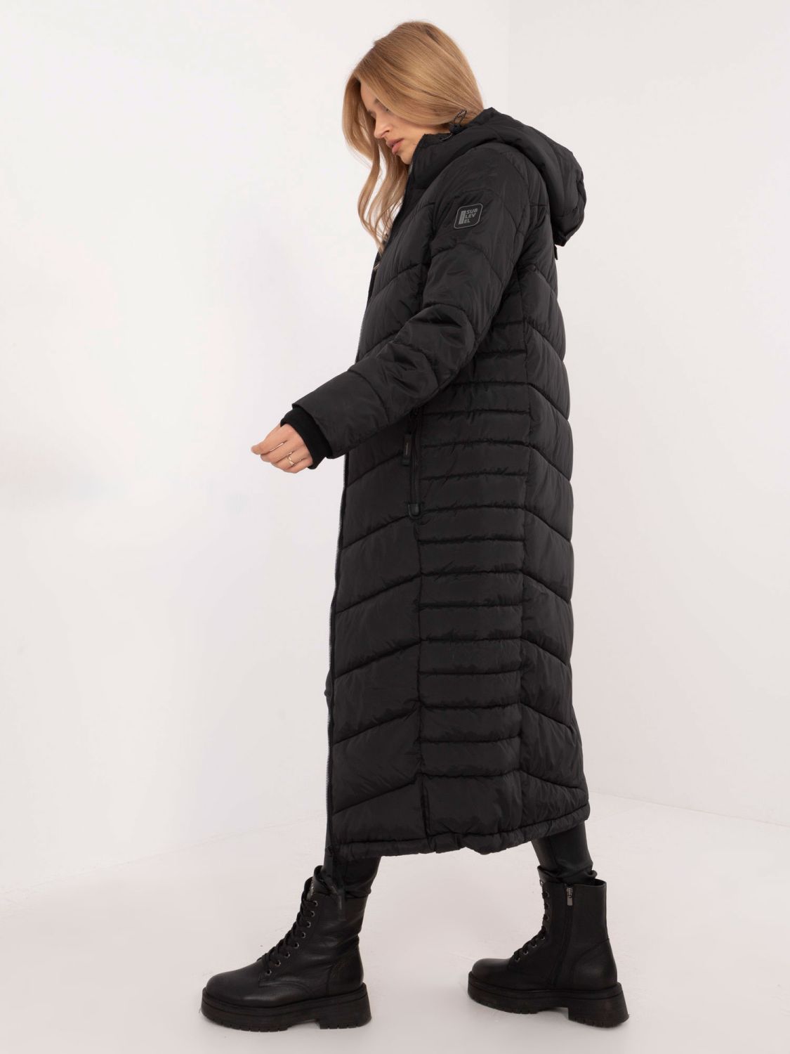 Cappotto lungo nero con fodera