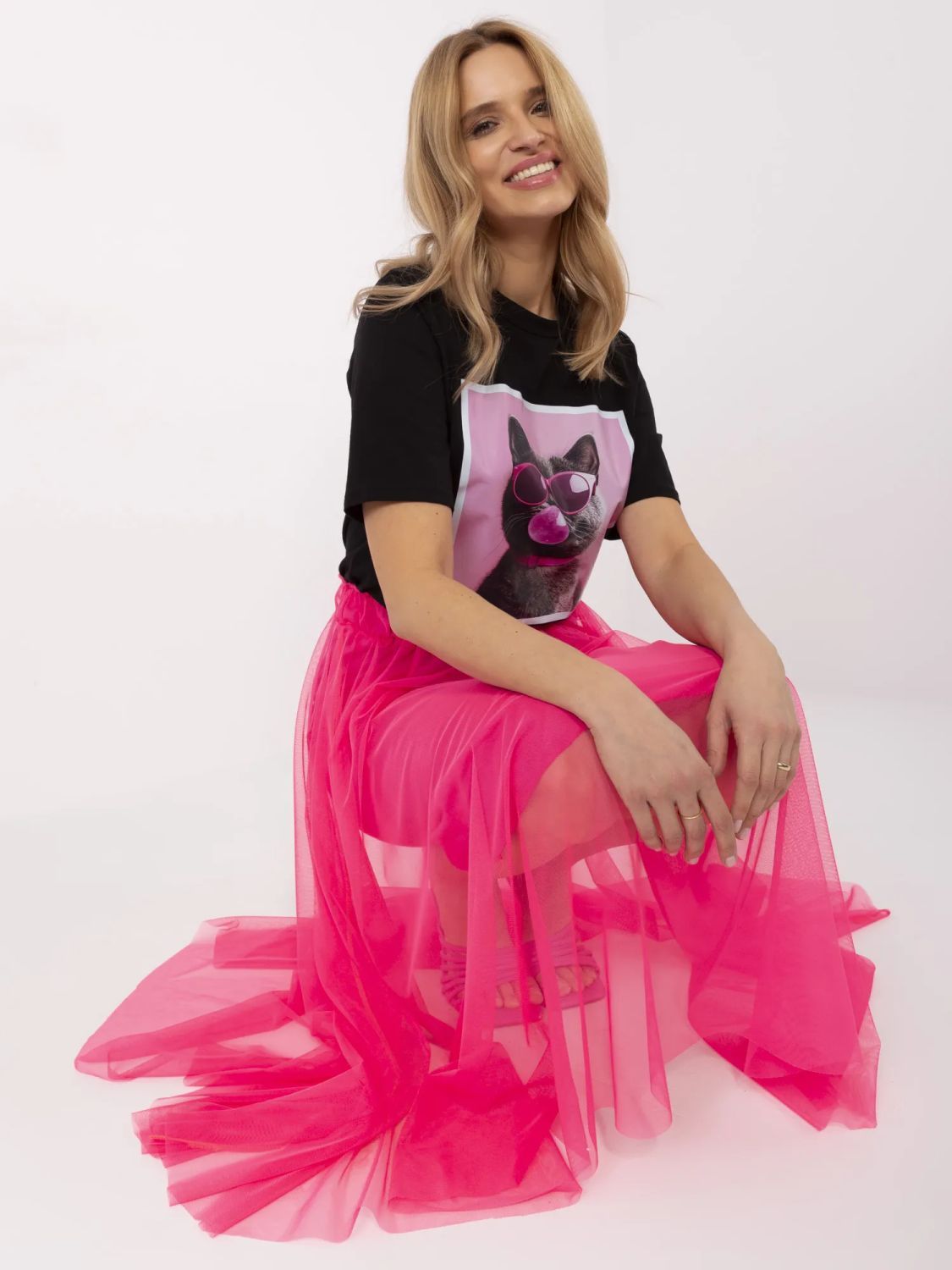 Gonna midi in tulle rosa