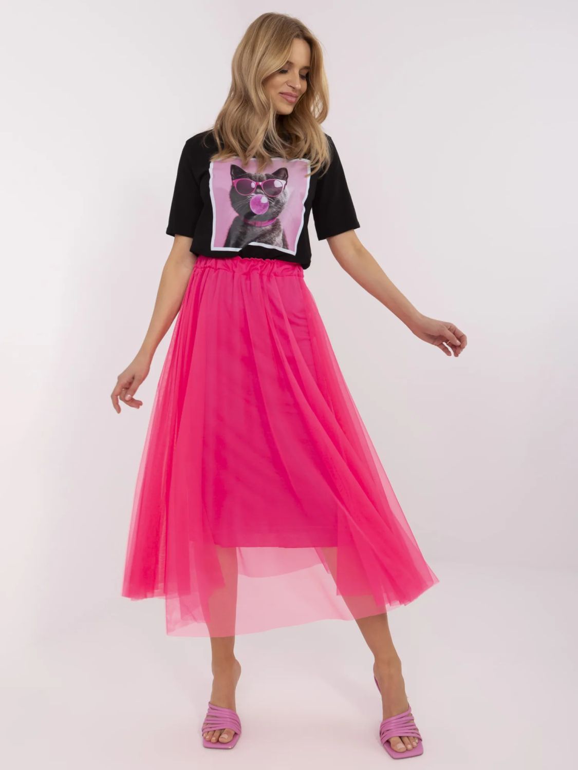 Gonna midi in tulle rosa