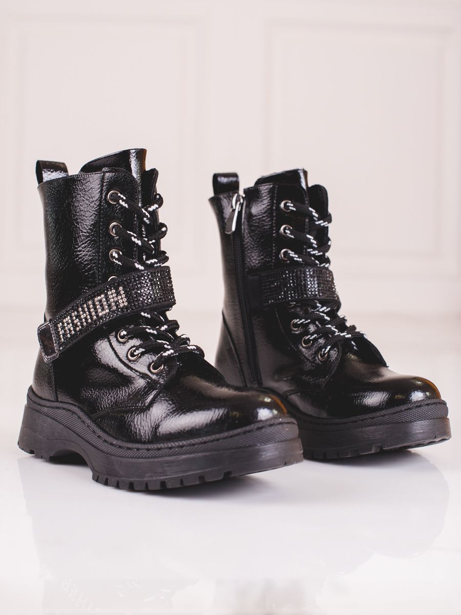 Stivali neri per bambini con strass