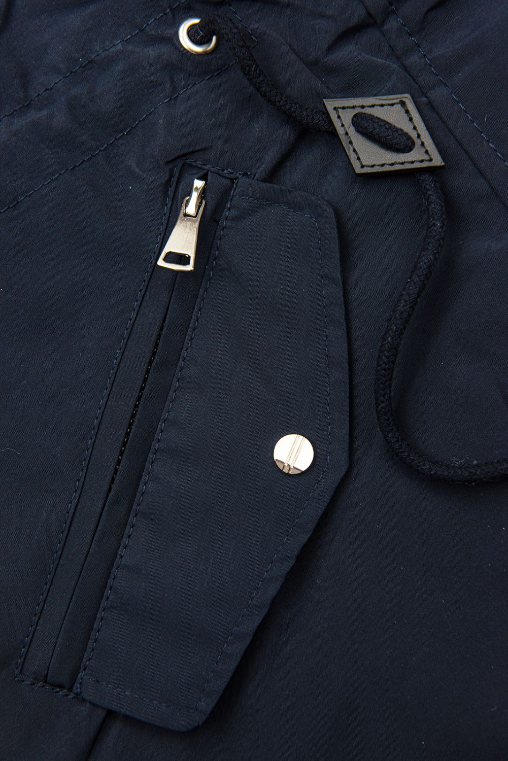 Parka di transizione doppia faccia blu scuro con fantasia