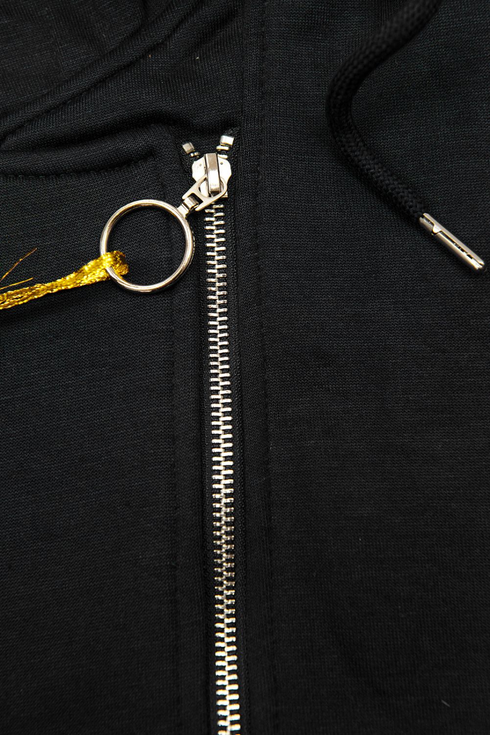 Felpa lunga nera con cerniera asimmetrica