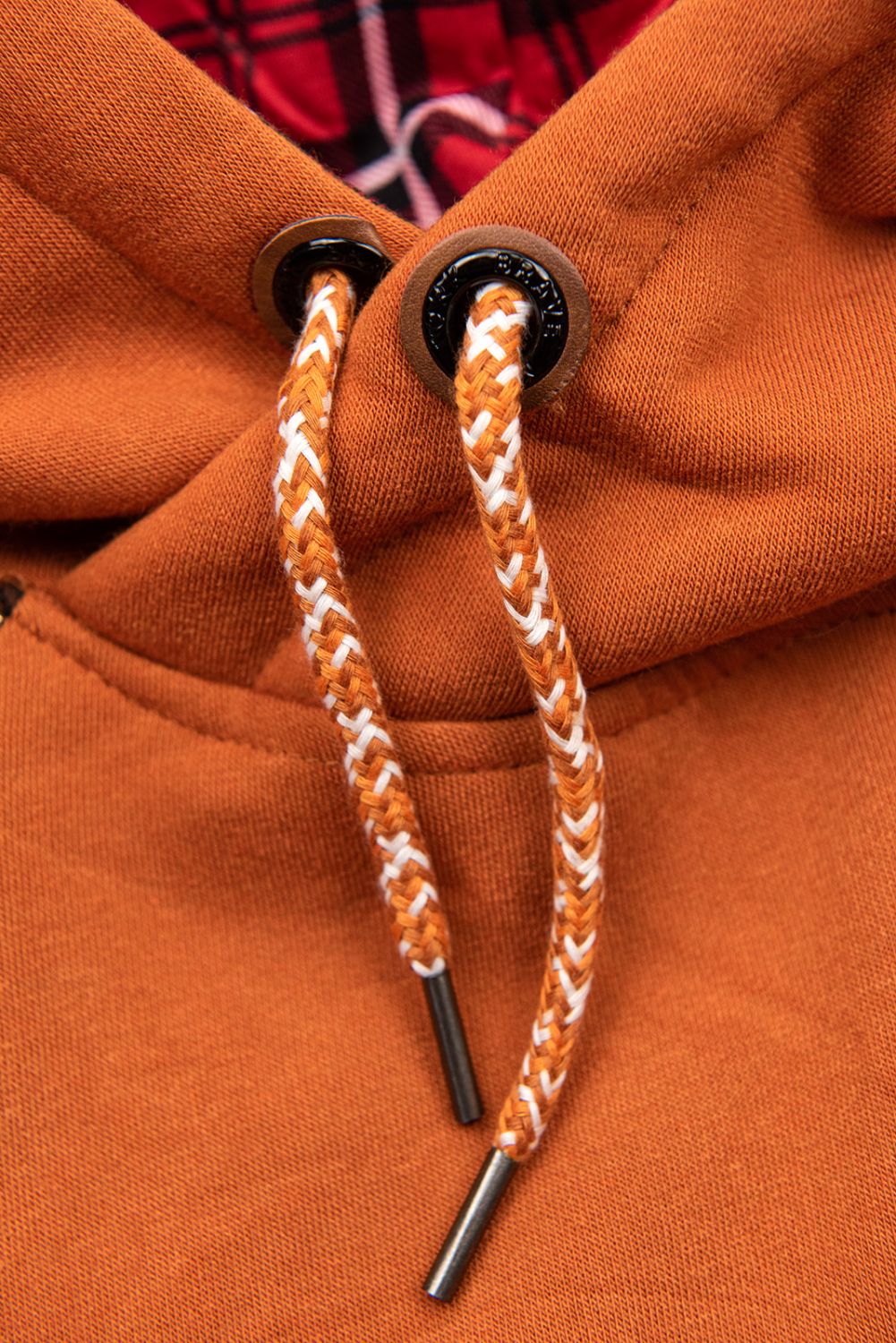 Felpa lunga terracotta con cappuccio a quadri