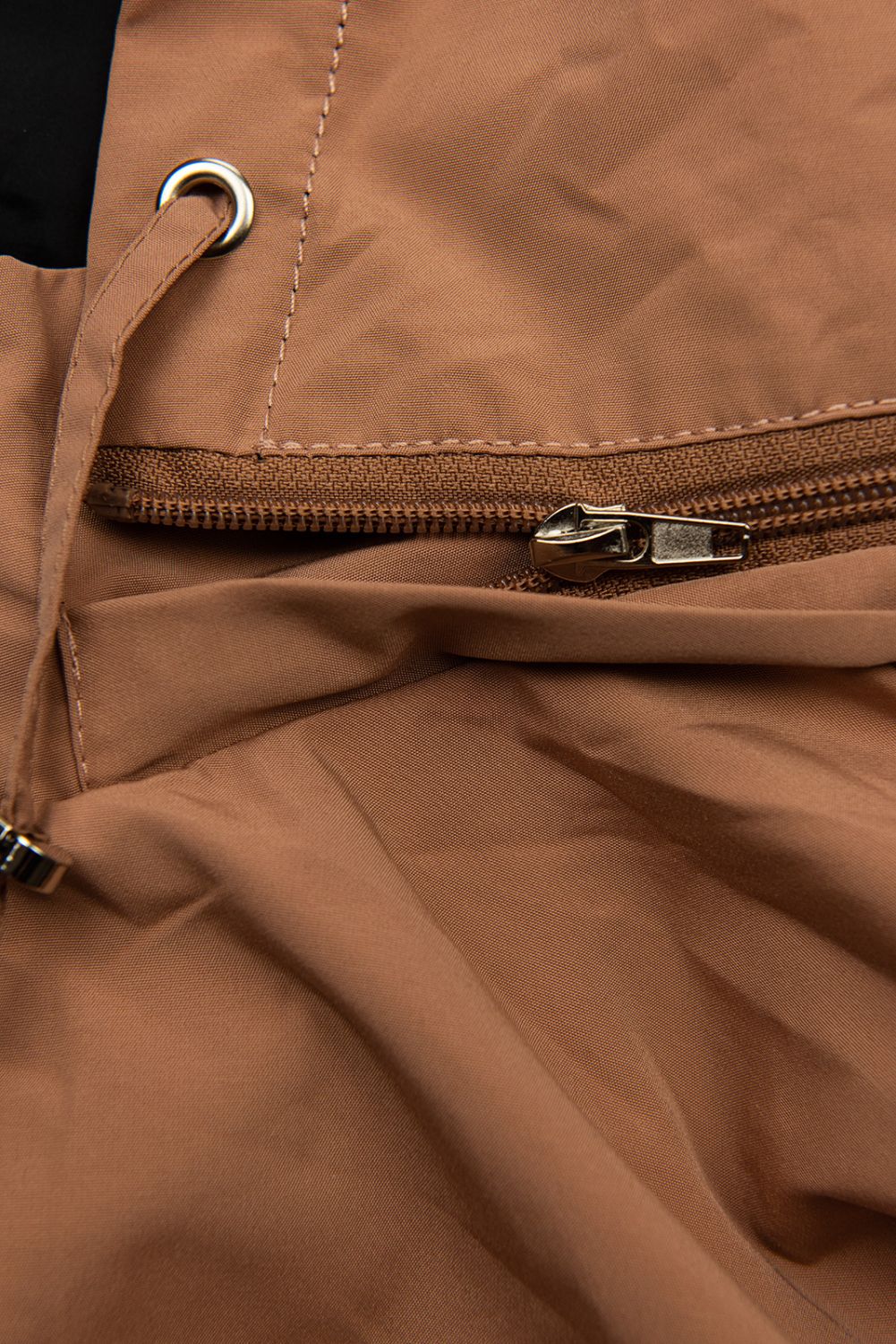 Parka doppia faccia di transizione con cappuccio marrone beige/nero