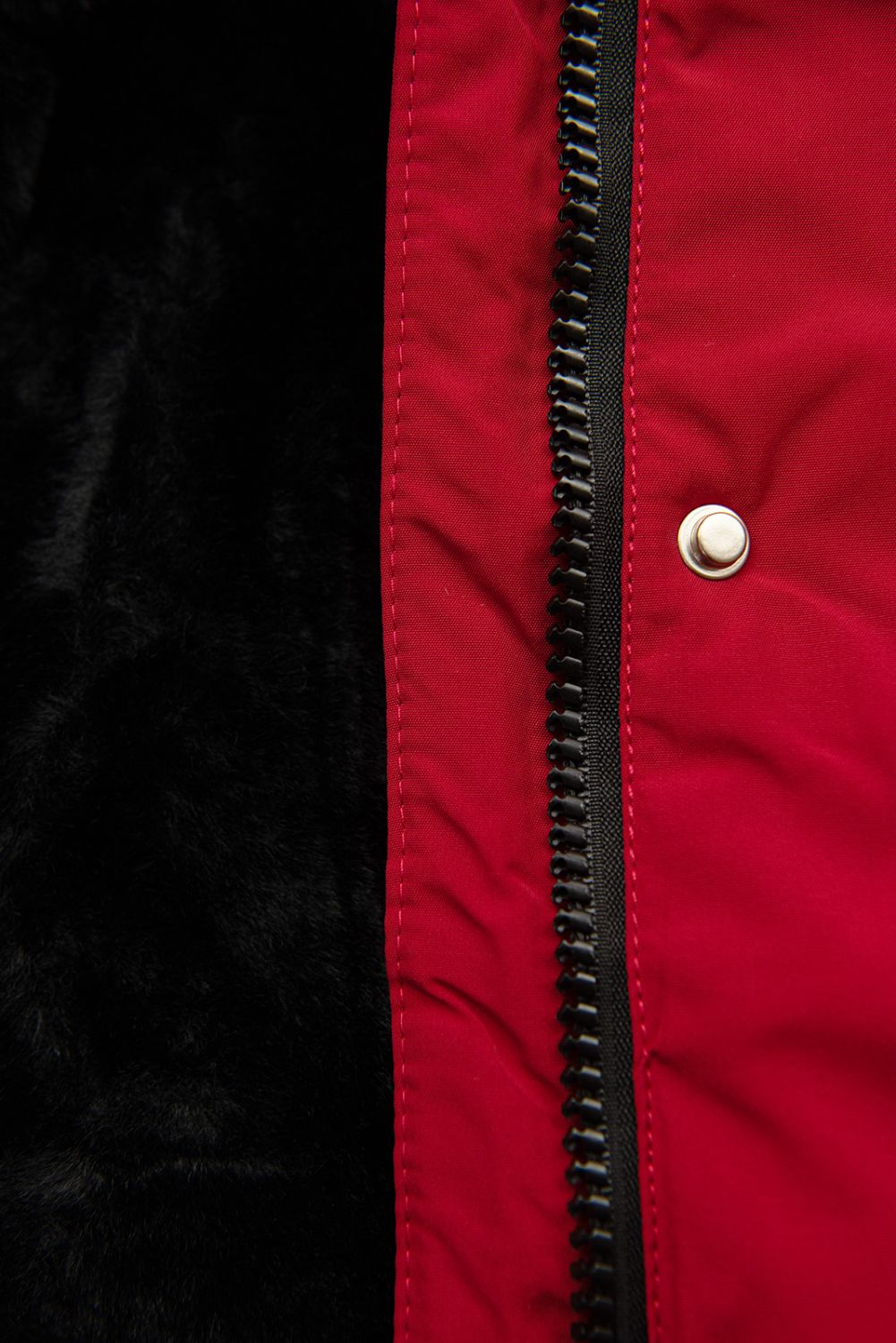 Parka esteso con pelliccia rosso/nero
