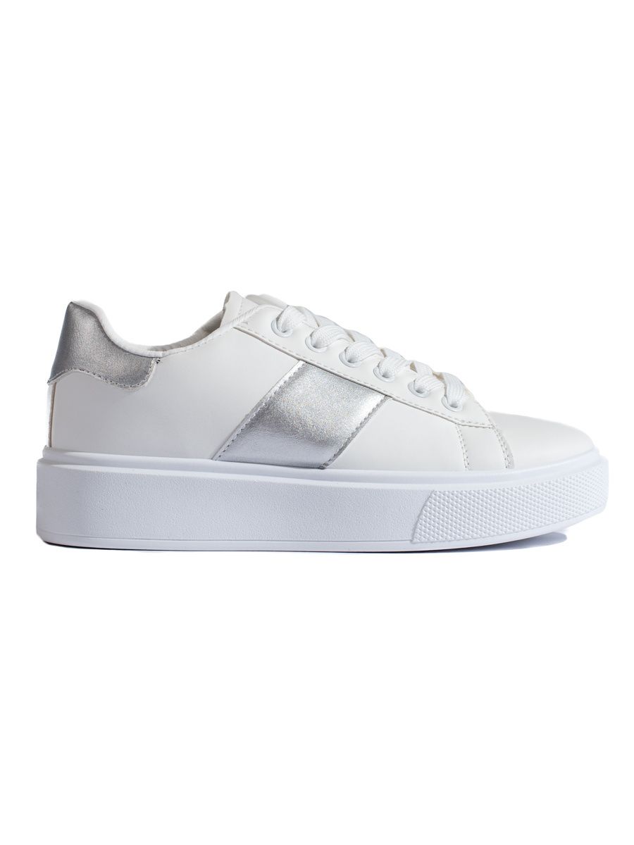 Sneakers bianche con striscia argentata