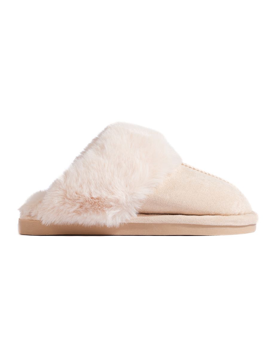 Pantofole da donna panna con pelliccia artificiale