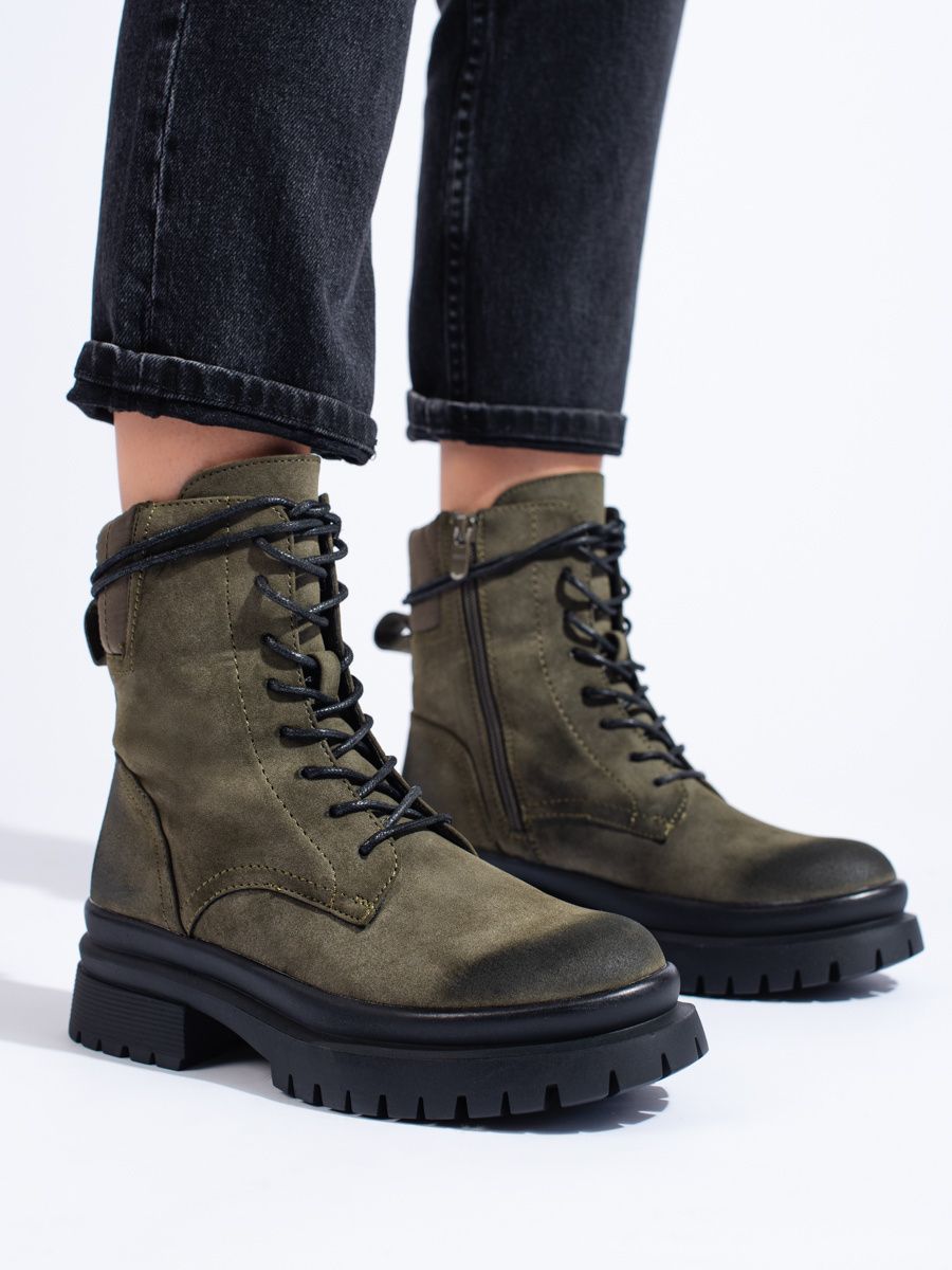 Stivali da donna in camoscio kaki