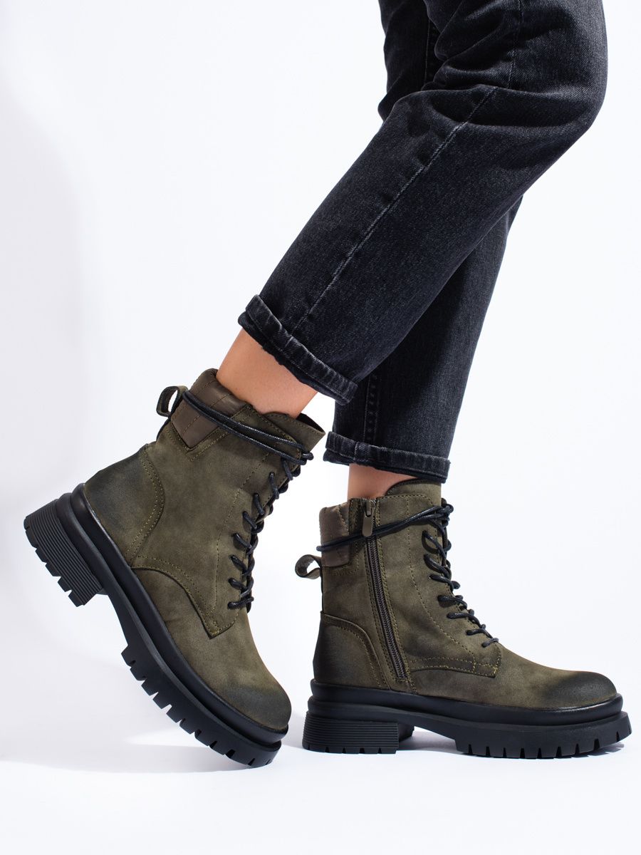 Stivali da donna in camoscio kaki
