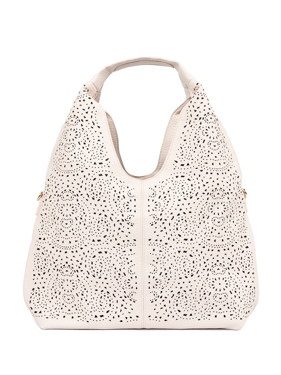 Borsa a spalla perforata beige chiaro