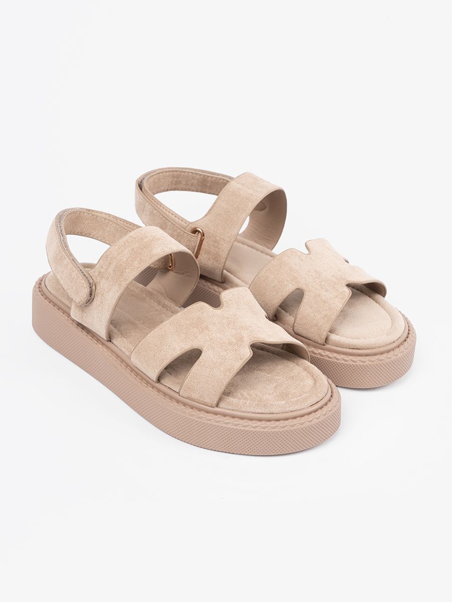 Sandali beige con plateau e ritagli