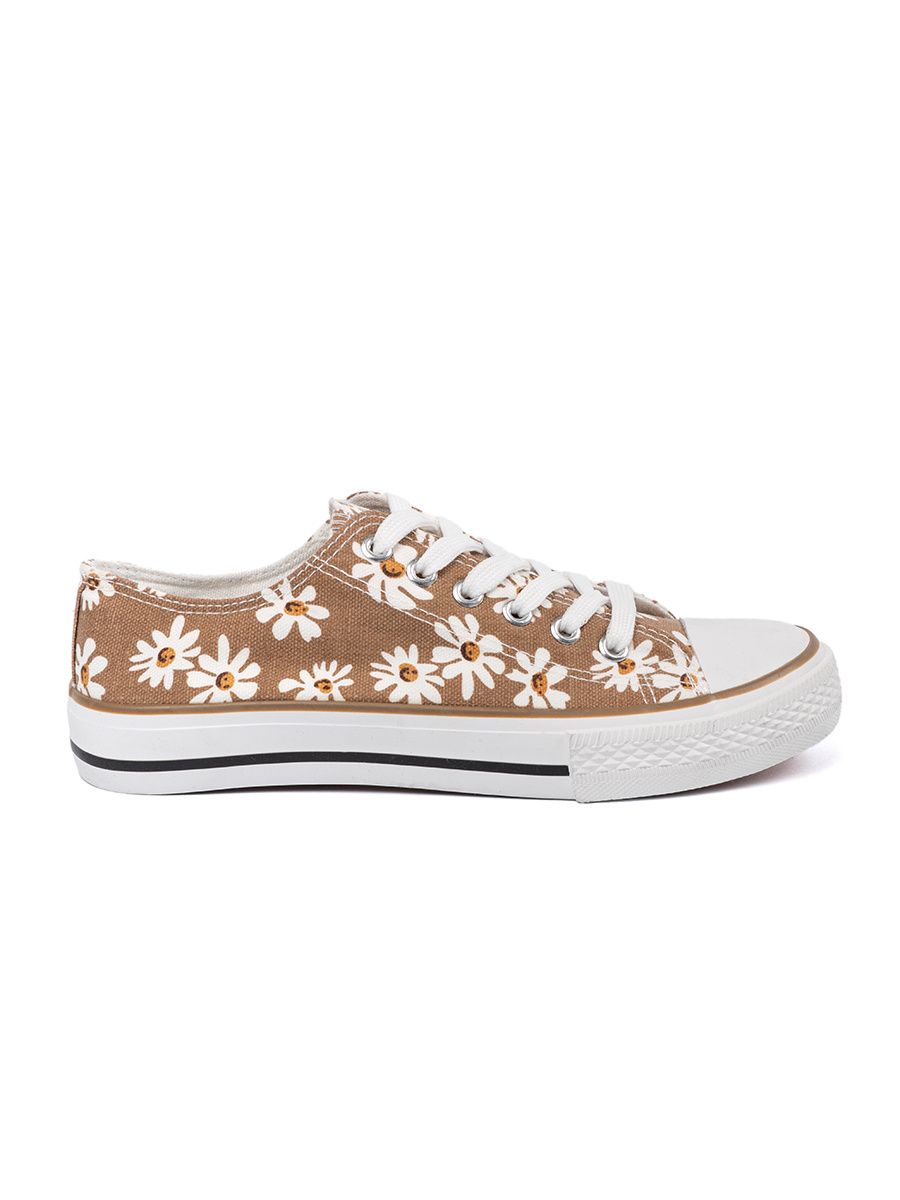 Sneakers beige con motivo floreale