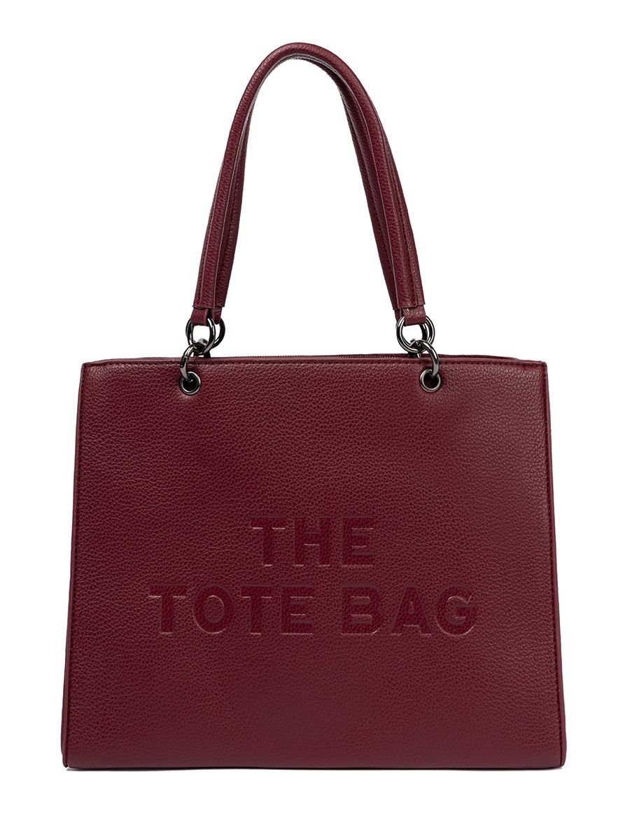 Borsa tote bordeaux con scritta in rilievo