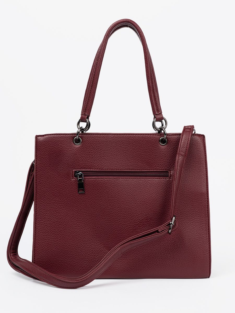 Borsa tote bordeaux con scritta in rilievo