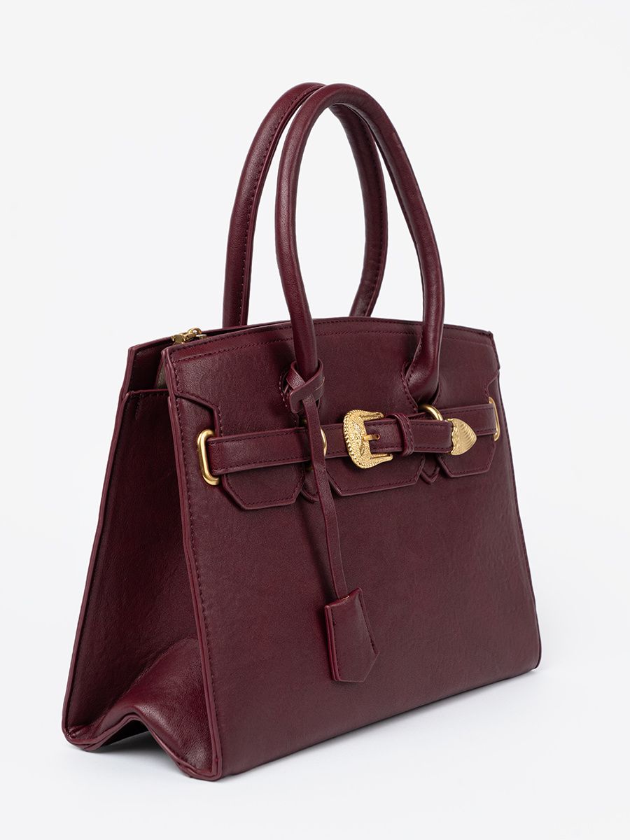 Borsa bordeaux con fibbia decorativa dorata