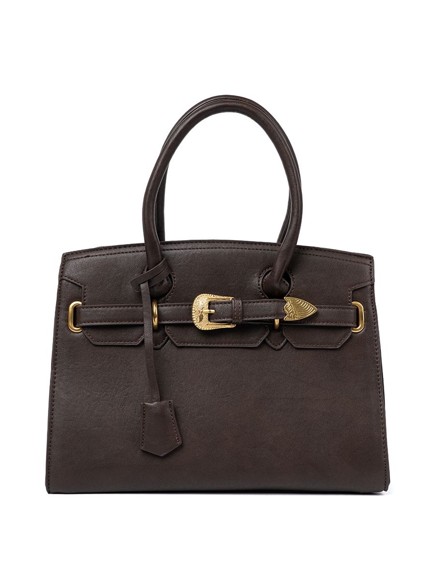 Elegante borsa marrone scuro con fibbia decorativa dorata