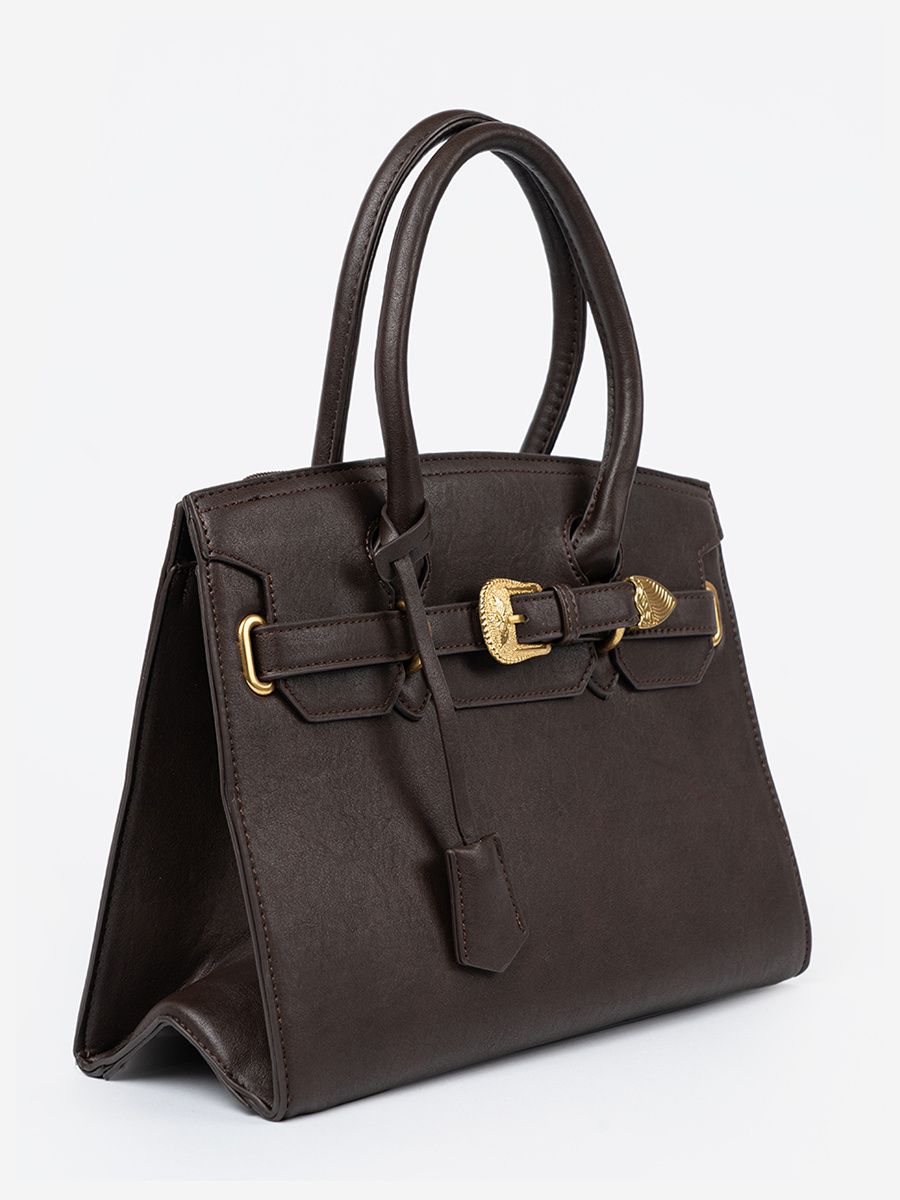 Elegante borsa marrone scuro con fibbia decorativa dorata
