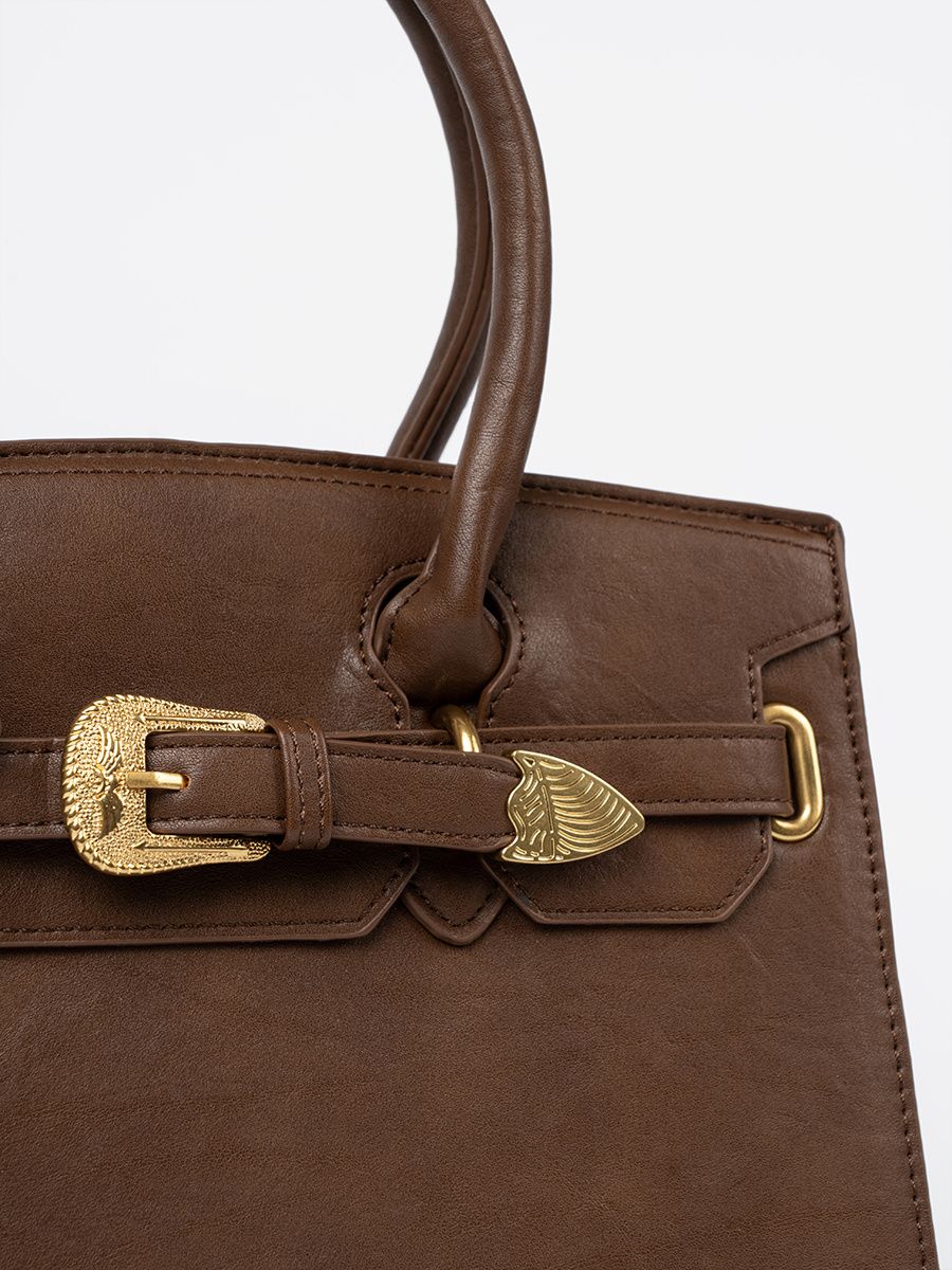Borsa marrone con fibbia decorativa dorata