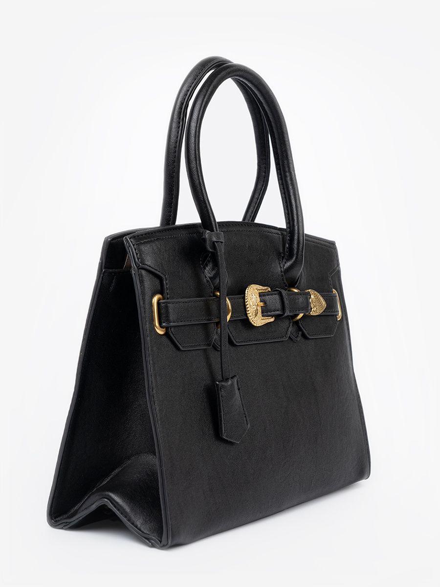 Borsa nera con fibbia decorativa dorata