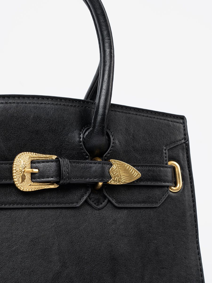 Borsa nera con fibbia decorativa dorata