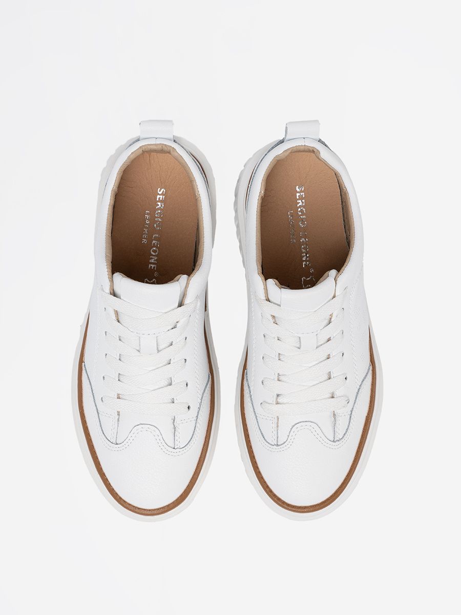Sneakers bianche in pelle su piattaforma Sergio Leone