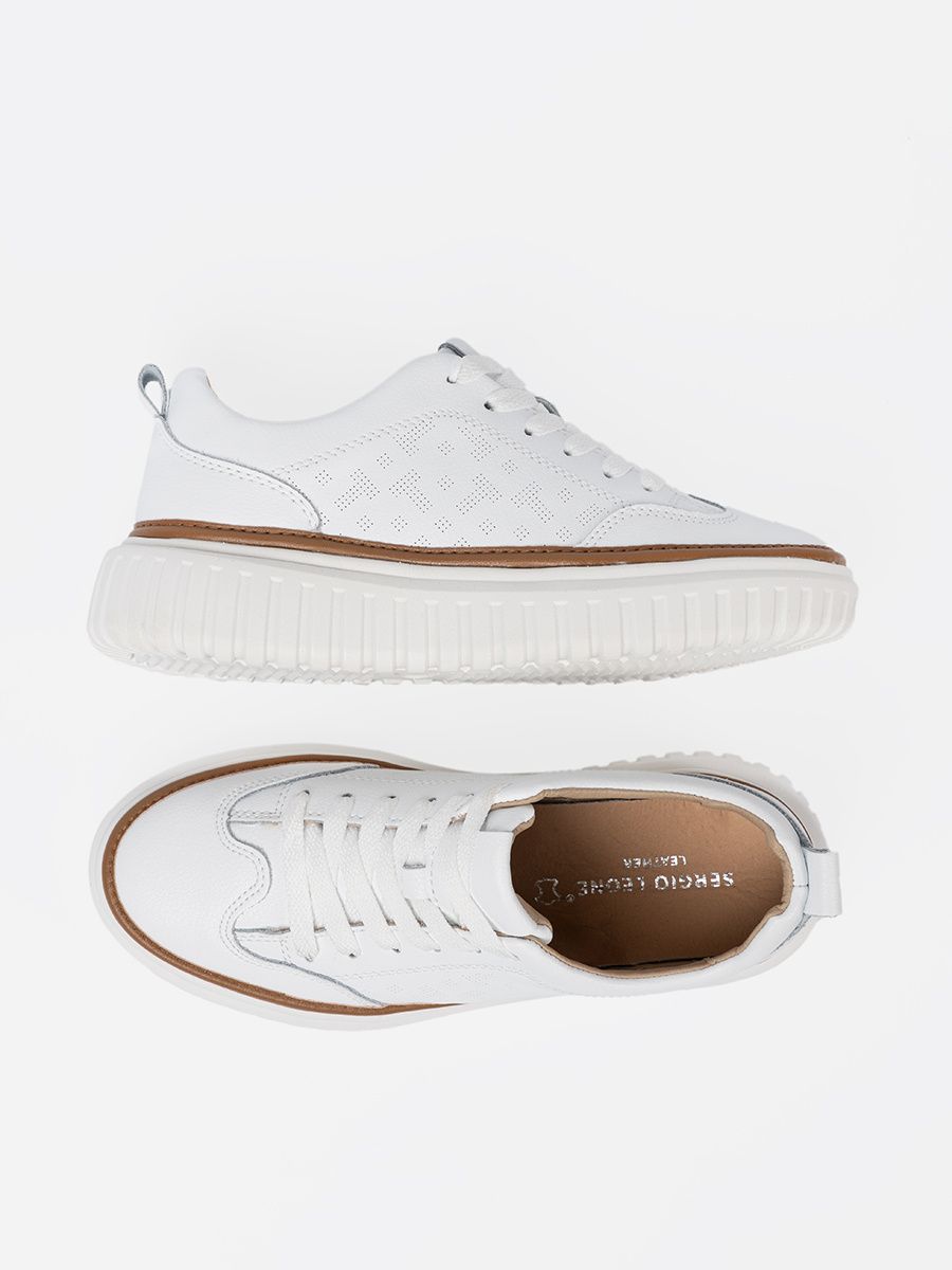 Sneakers bianche in pelle su piattaforma Sergio Leone