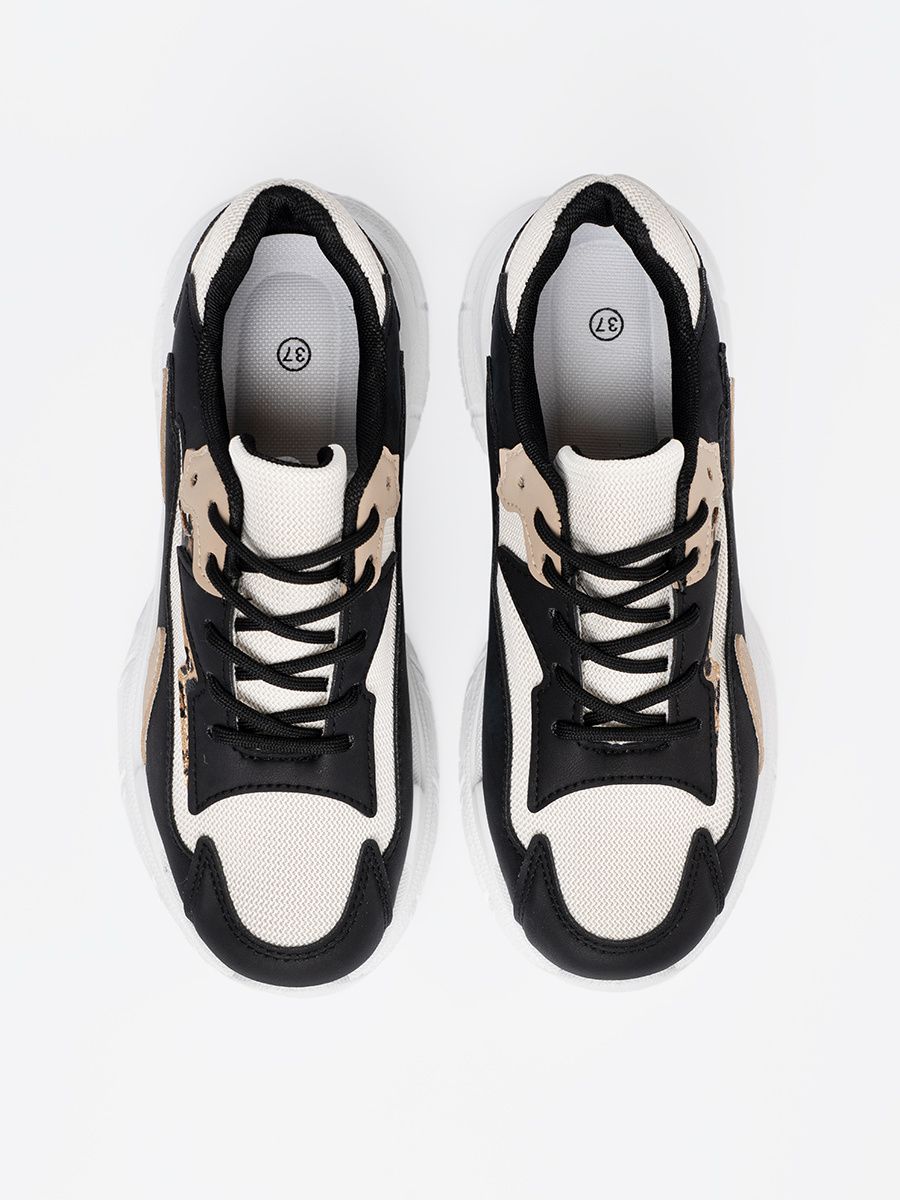Sneakers nere e beige da donna con suola spessa