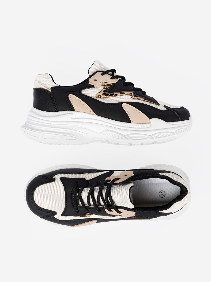 Sneakers nere e beige da donna con suola spessa
