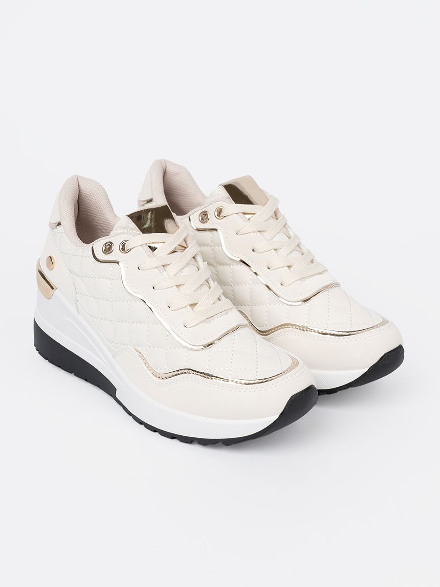 Sneakers beige con accenti dorati scintillanti