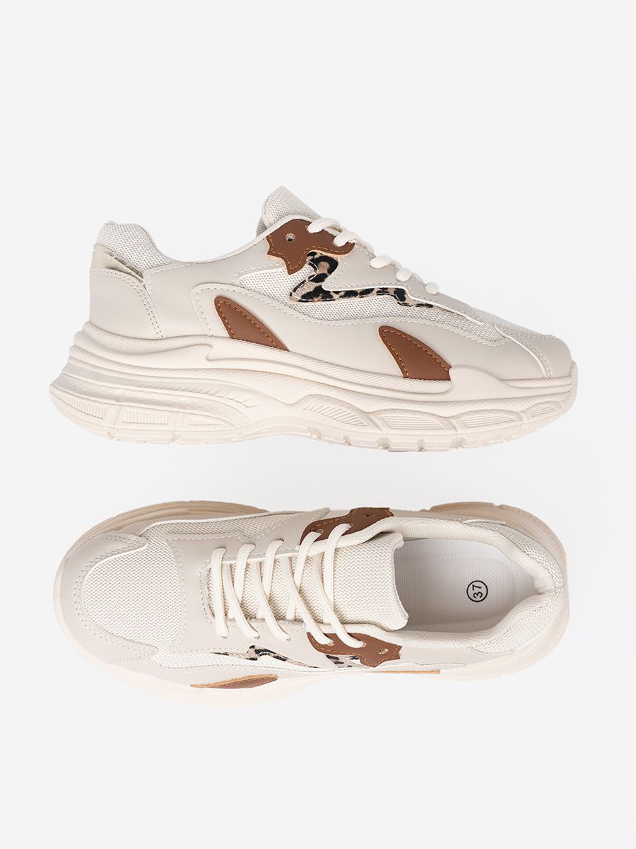 Sneakers beige da donna con suola spessa
