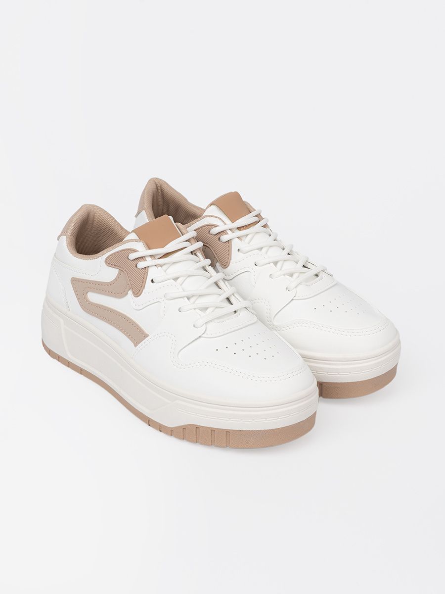 Sneakers bianchi-beige su piattaforma