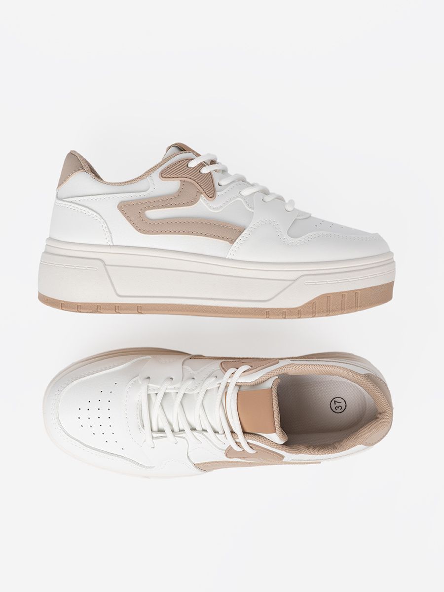 Sneakers bianchi-beige su piattaforma