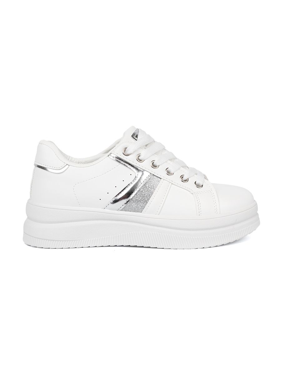 Sneakers bianchi con accento metallico argento