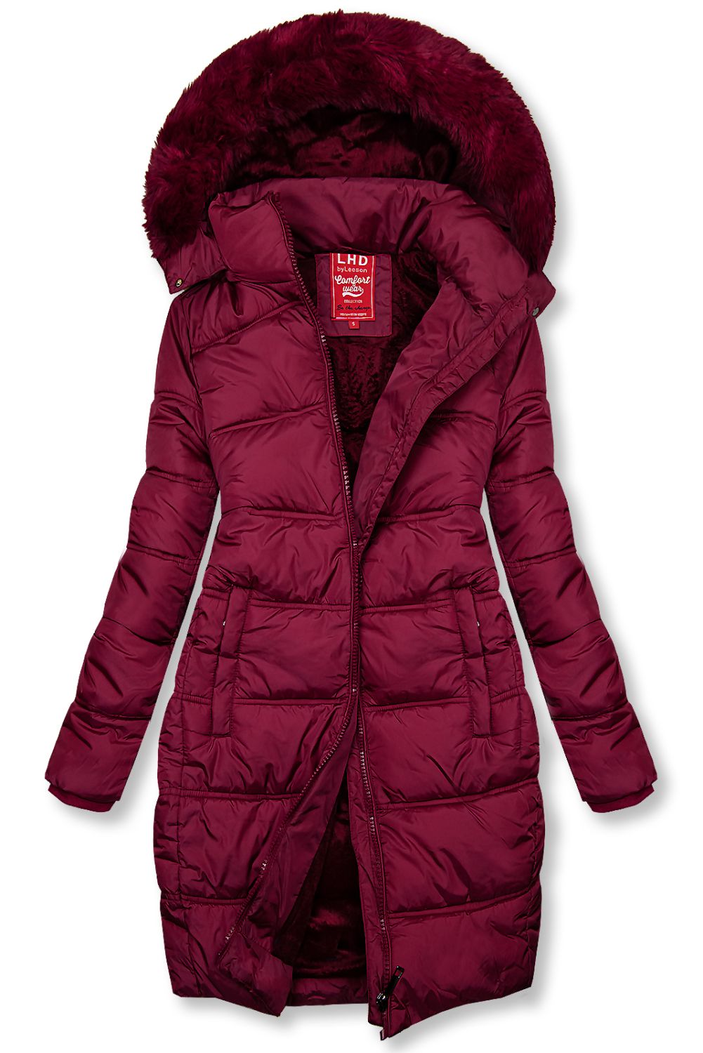 Giacca invernale bordeaux con design trapuntato