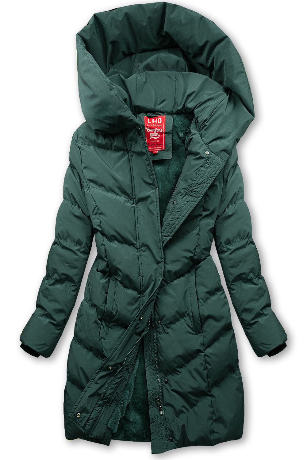 Giacca invernale verde scuro con ampio cappuccio
