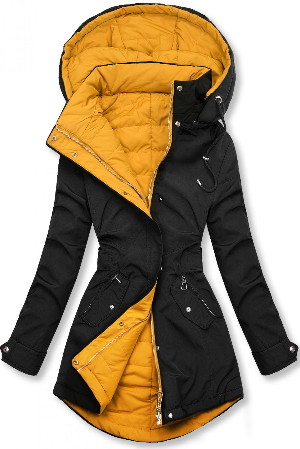 Giacca doppia faccia con elastico in vita nera/gialla