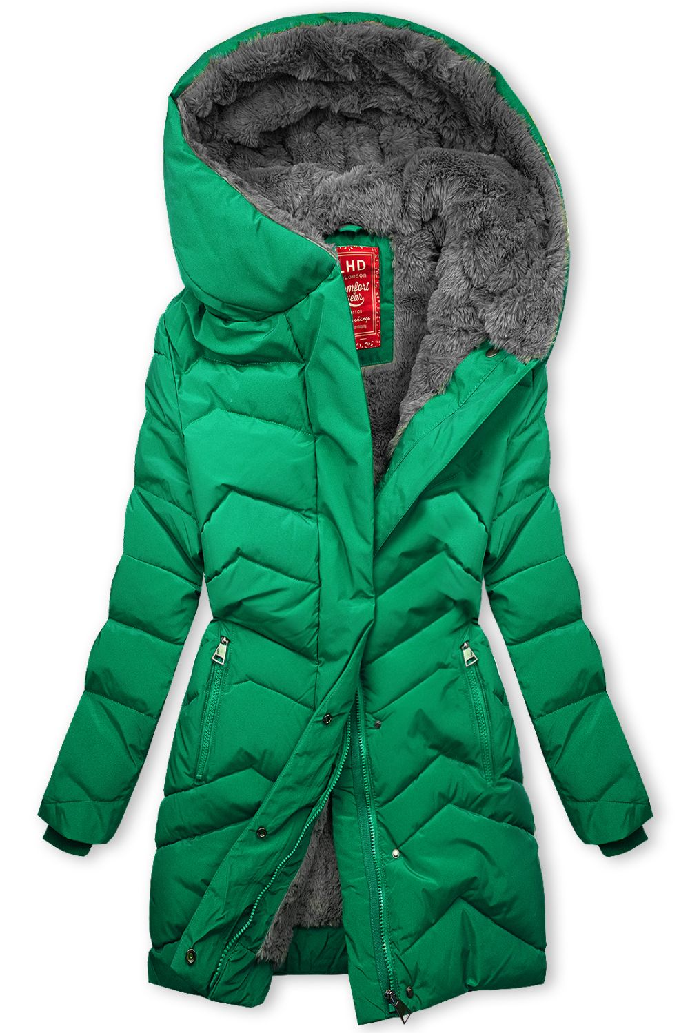 Giacca invernale trapuntata verde con peluche