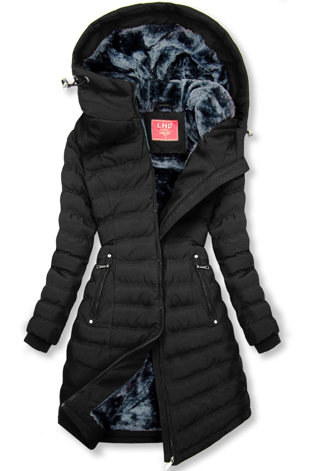 Giacca invernale nera con peluche grigio