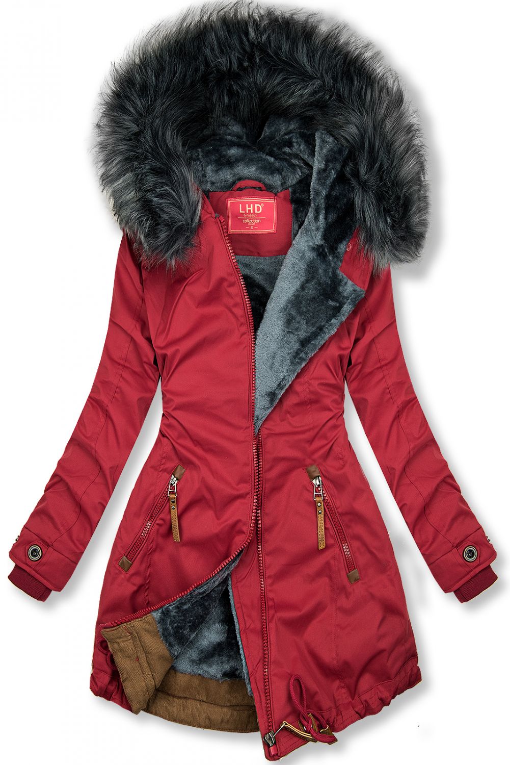 Parka invernale rosso bordeaux-grigio