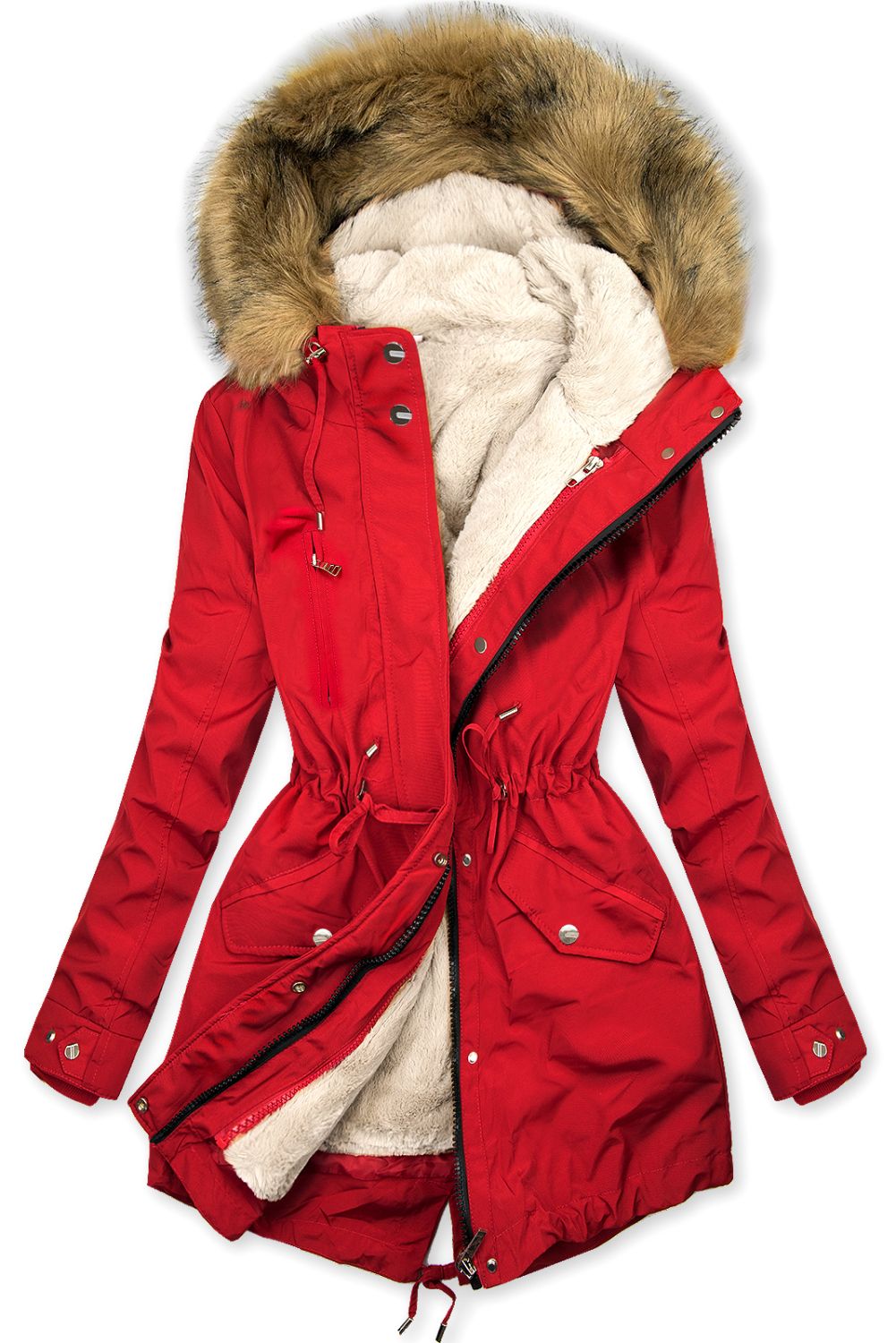 Parka invernale rosso/crema con fodera removibile