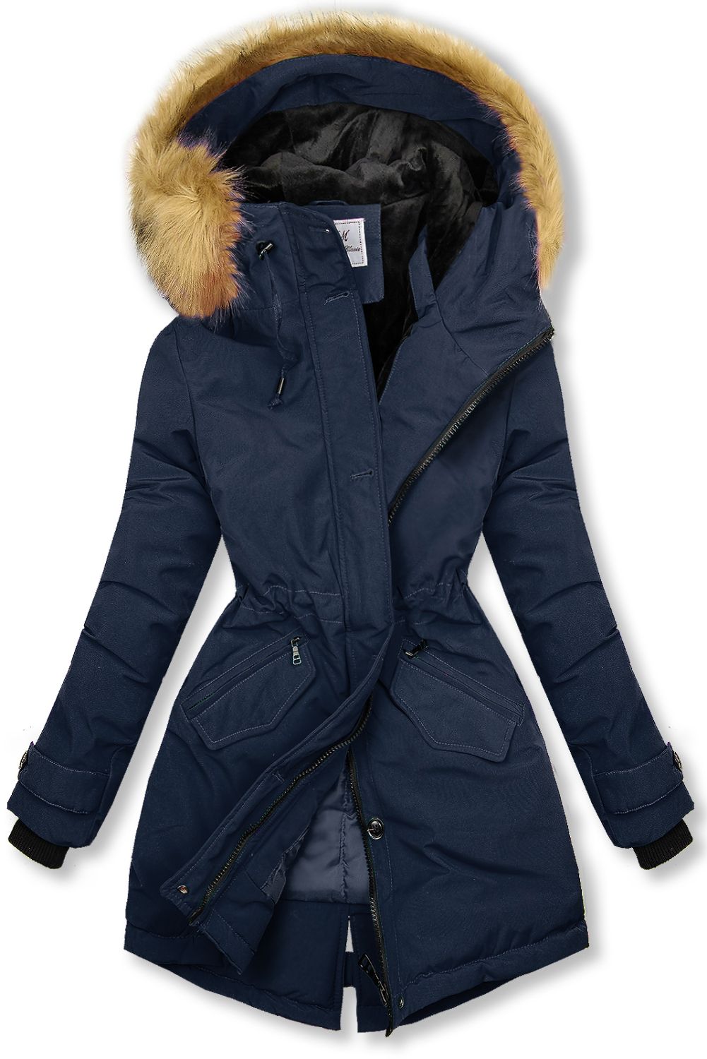 Parka blu scuro con ecopelliccia staccabile