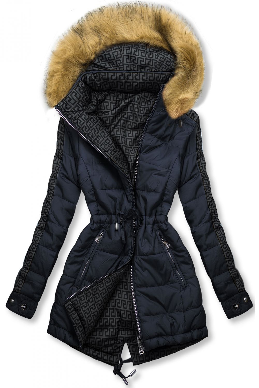 Parka invernale doppia faccia blu scuro/grigio