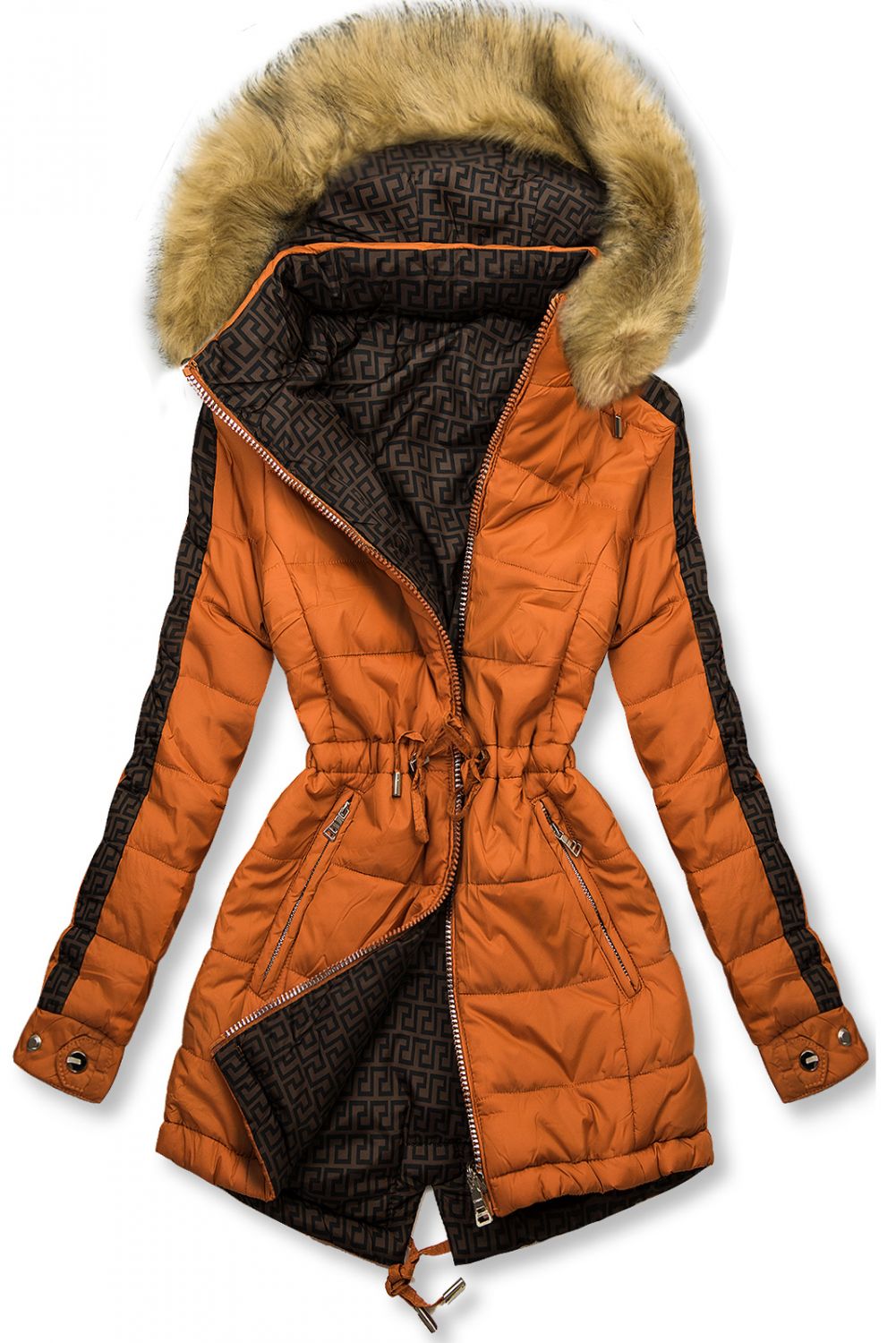 Parka invernale doppia faccia arancio scuro/marrone